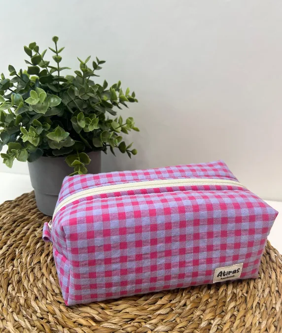 Neceser Box vichy fucsia & lila